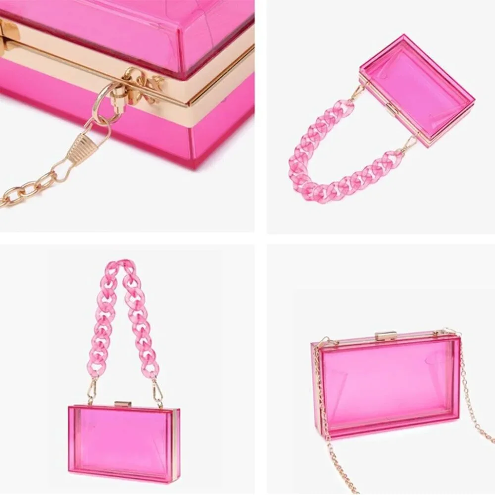Acrylic Crossbody Bag Clear Evening Clutch Women with Gold Chains